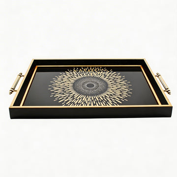 Black & Gold Sunburst Eye Decorative Serving Tray with Handles