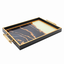 Black & Gold Abstract Marble Decorative Serving Tray with Gold Handles