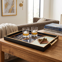 Black & Gold Abstract Marble Decorative Serving Tray with Gold Handles