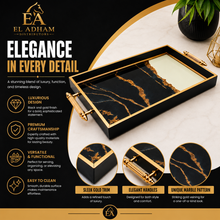 Black & Gold Abstract Marble Decorative Serving Tray with Gold Handles