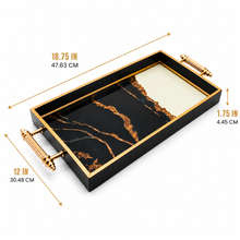 Black & Gold Abstract Marble Decorative Serving Tray with Gold Handles