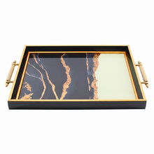 Black & Gold Abstract Marble Decorative Serving Tray with Gold Handles