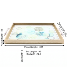 Emerald Botanical Glass Serving Tray with Natural Wood Frame & Silver Handles