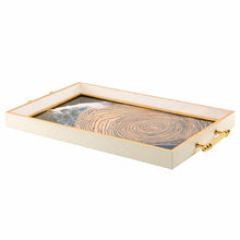 Gold Abstract Woodgrain Glass Serving Tray with Champagne Frame & Gold Handles