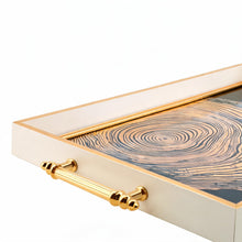 Gold Abstract Woodgrain Glass Serving Tray with Champagne Frame & Gold Handles