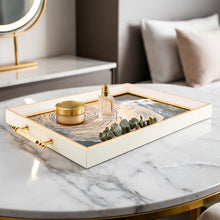 Gold Abstract Woodgrain Glass Serving Tray with Champagne Frame & Gold Handles