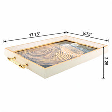 Gold Abstract Woodgrain Glass Serving Tray with Champagne Frame & Gold Handles