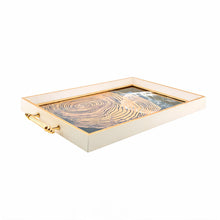 Gold Abstract Woodgrain Glass Serving Tray with Champagne Frame & Gold Handles