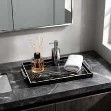 Black & Silver Abstract Glass Serving Tray with Modern Wave Design