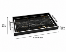 Black & Silver Abstract Glass Serving Tray with Modern Wave Design