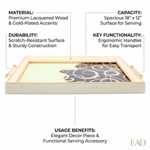 Off-White, Black & Gold Glass Serving Tray with Elegant Scroll Design