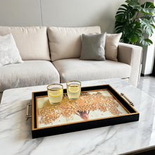 Black & Gold Tree of Life Glass Serving Tray with Gold Handles