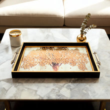 Black & Gold Tree of Life Glass Serving Tray with Gold Handles