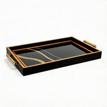 Black & Gold Abstract Glass Serving Tray with Gold Handles