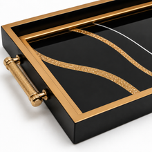 Black & Gold Abstract Glass Serving Tray with Gold Handles