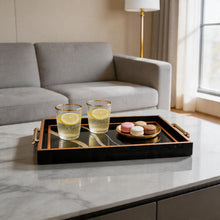 Black & Gold Abstract Glass Serving Tray with Gold Handles