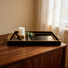 Black & Gold Abstract Glass Serving Tray with Gold Handles
