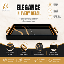 Black & Gold Abstract Glass Serving Tray with Gold Handles