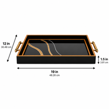 Black & Gold Abstract Glass Serving Tray with Gold Handles