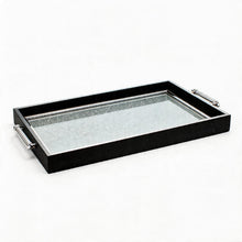Black & Silver Glitter Glass Serving Tray with Chrome Handles