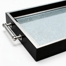 Black & Silver Glitter Glass Serving Tray with Chrome Handles
