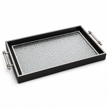 Black & Silver Glitter Glass Serving Tray with Chrome Handles