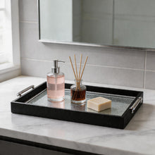 Black & Silver Glitter Glass Serving Tray with Chrome Handles
