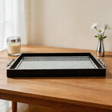 Black & Silver Glitter Glass Serving Tray with Chrome Handles