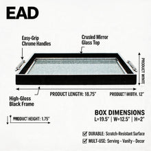 Black & Silver Glitter Glass Serving Tray with Chrome Handles