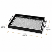 Black & Silver Glitter Glass Serving Tray with Chrome Handles