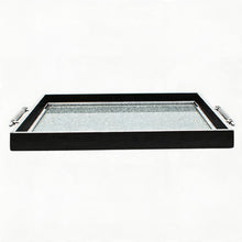 Black & Silver Glitter Glass Serving Tray with Chrome Handles