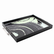 Black & White Abstract Glass Serving Tray with Chrome Handles