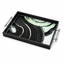 Black & White Abstract Glass Serving Tray with Chrome Handles