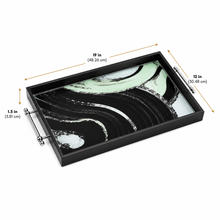 Black & White Abstract Glass Serving Tray with Chrome Handles