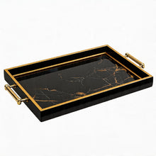Black Marble Effect Serving Tray with Gold Handles