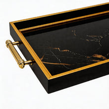 Black Marble Effect Serving Tray with Gold Handles