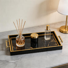 Black Marble Effect Serving Tray with Gold Handles