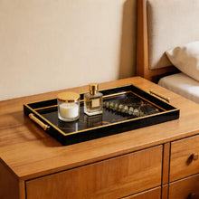 Black Marble Effect Serving Tray with Gold Handles