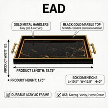 Black Marble Effect Serving Tray with Gold Handles