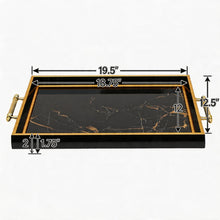 Black Marble Effect Serving Tray with Gold Handles