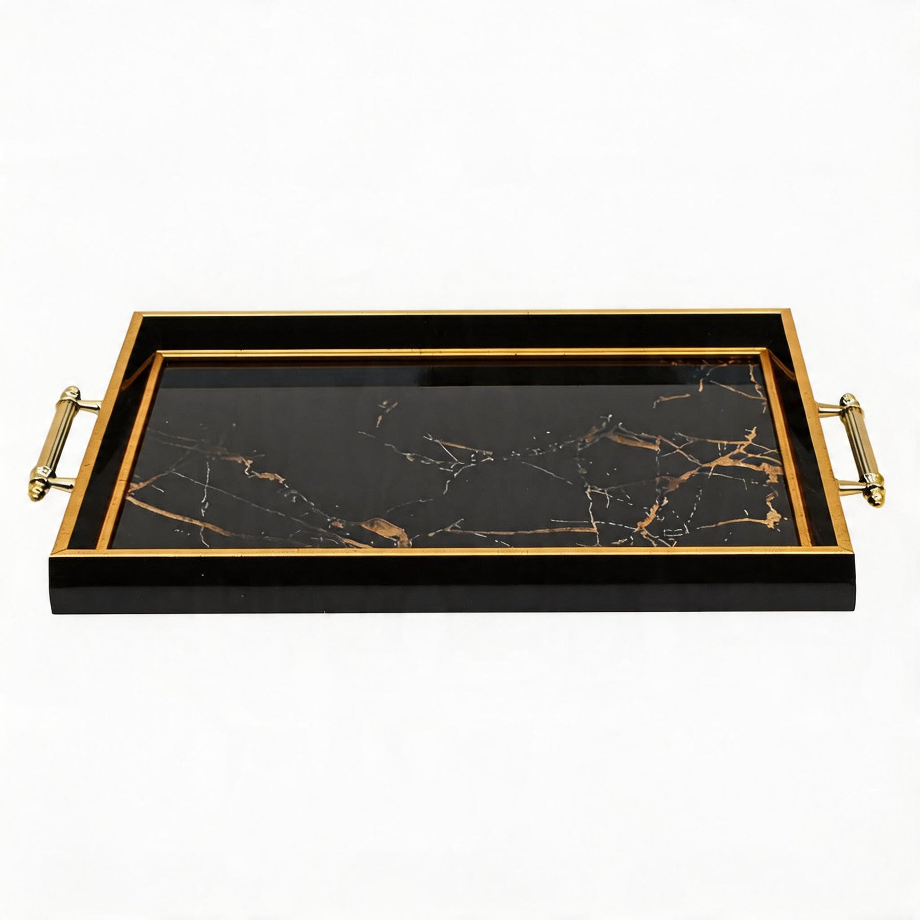 Black Marble Effect Serving Tray with Gold Handles
