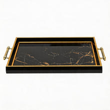 Black Marble Effect Serving Tray with Gold Handles
