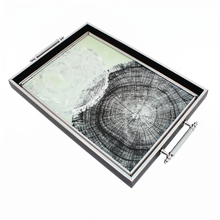Modern Black & Silver Thumbprint Serving Tray with Chrome Handles