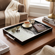 Modern Black & Silver Thumbprint Serving Tray with Chrome Handles