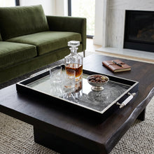 Modern Black & Silver Thumbprint Serving Tray with Chrome Handles