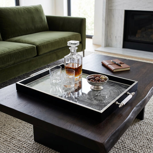 Modern Black & Silver Thumbprint Serving Tray with Chrome Handles