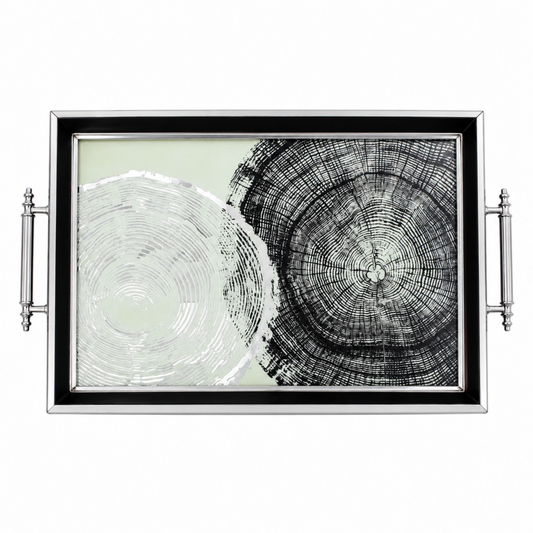 Modern Black & Silver Thumbprint Serving Tray with Chrome Handles - 17.75" x 9.75"