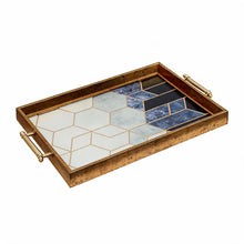 Gold Geometric Decorative Serving Tray with Navy Blue Accents