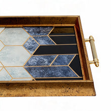 Gold Geometric Decorative Serving Tray with Navy Blue Accents