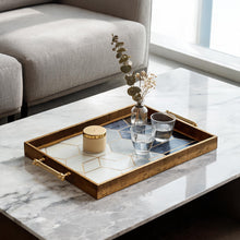 Gold Geometric Decorative Serving Tray with Navy Blue Accents